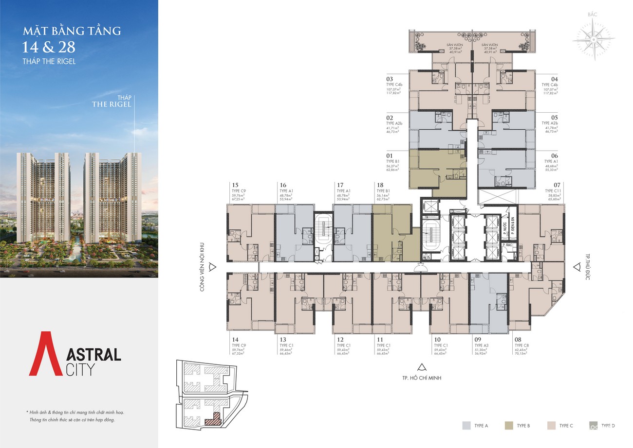 Mặt bằng tầng 14 & 28 tháp RIGEL dự án căn hộ chung cư Astral City Bình Dương